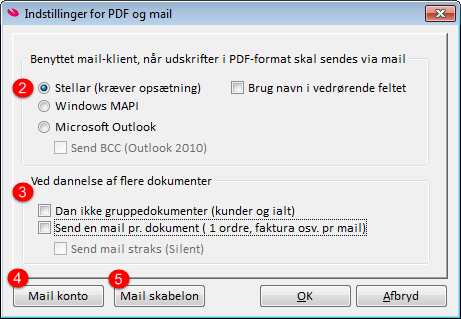 Indstillinger for PDf og mail