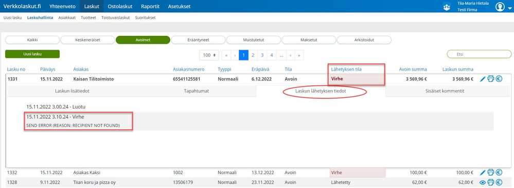 Laskun Maventa-tilana on virhe, miksi? - Visma Community