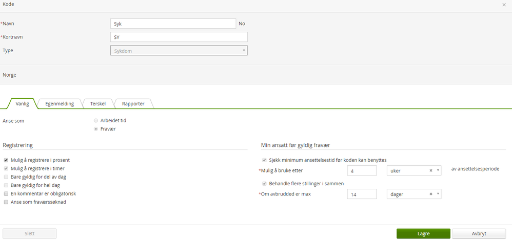 Opprette Fravaerskode Sykdom Visma Net Payroll
