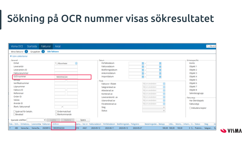 Sökning på OCR fält i DCE