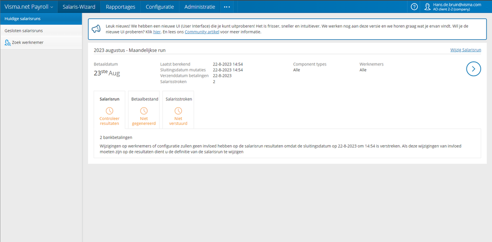 Nieuwe Payroll UI beschikbaar melding
