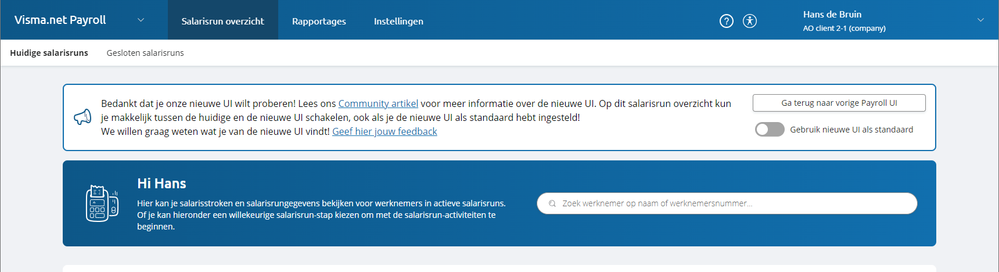 Nieuwe UI nog niet als standaard ingesteld