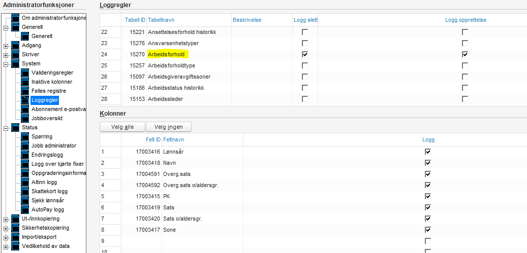 Loggregler og endringslogg i Visma Lønn