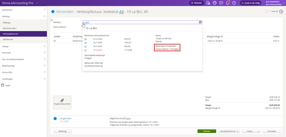 Betalingsvoorwaarden zijn nu zichtbaar in de snelle weergave van de debiteurgegevens op de verkoopfactuur.png