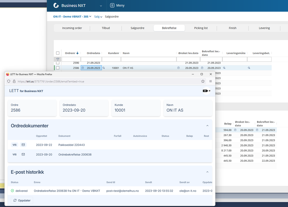 Vis og send dokumenter med LETT for Business NXT