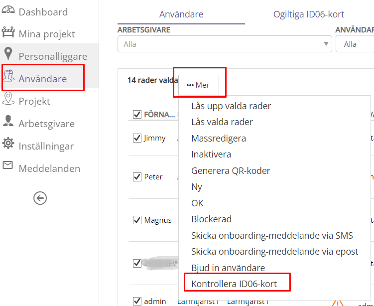 Kontrollera ID06-kort