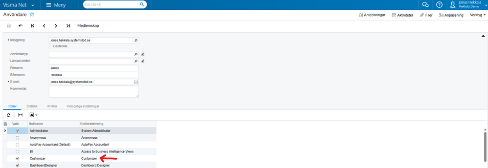 Rollen i användare