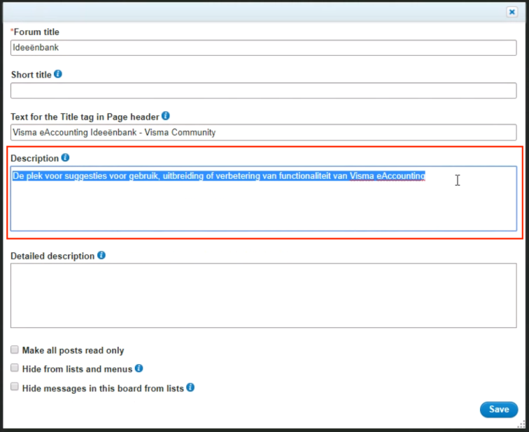 Click 'edit properties' on a conversation style in the community structure, then add a description.