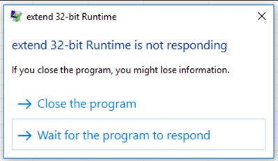extend 32-bit Runtime is not responding.PNG