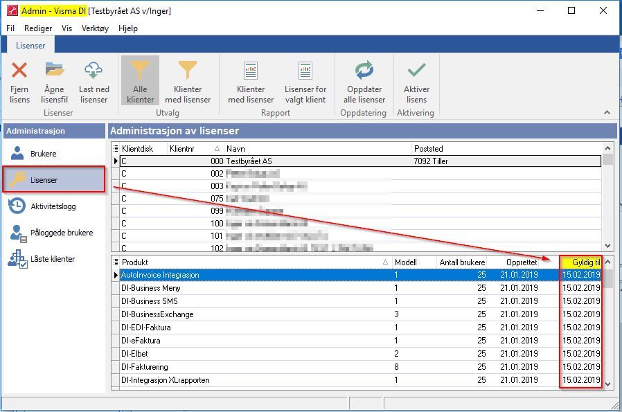 Hjem | Program | Visma DI Admin | Lisenser