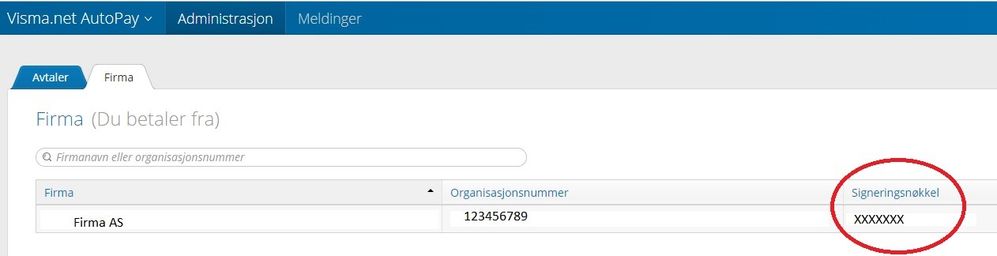 Signeringsnøkkelen ser du i den røde sirkelen til høyre i bildet