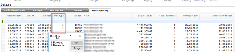 Dokumenttype kan slås opp....