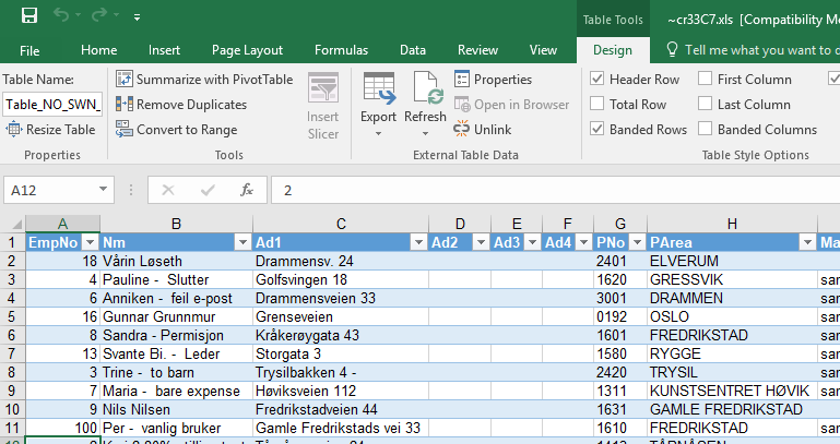 Databasespørring ved hjelp av Excel