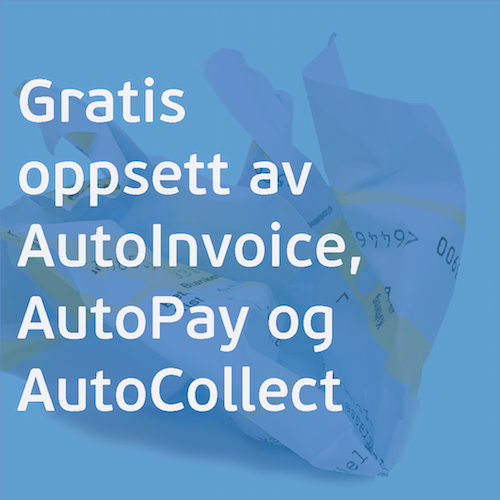Vi tilbyr gratis oppsett av tjenestene AutoInvoice, AutoPay og AutoCollect. Disse tjenestene ligger allerede tilgjengelig som en del av Visma-løsningen din, du trenger bare å aktivere dem. Dette kan vi gjøre for deg - helt gratis.