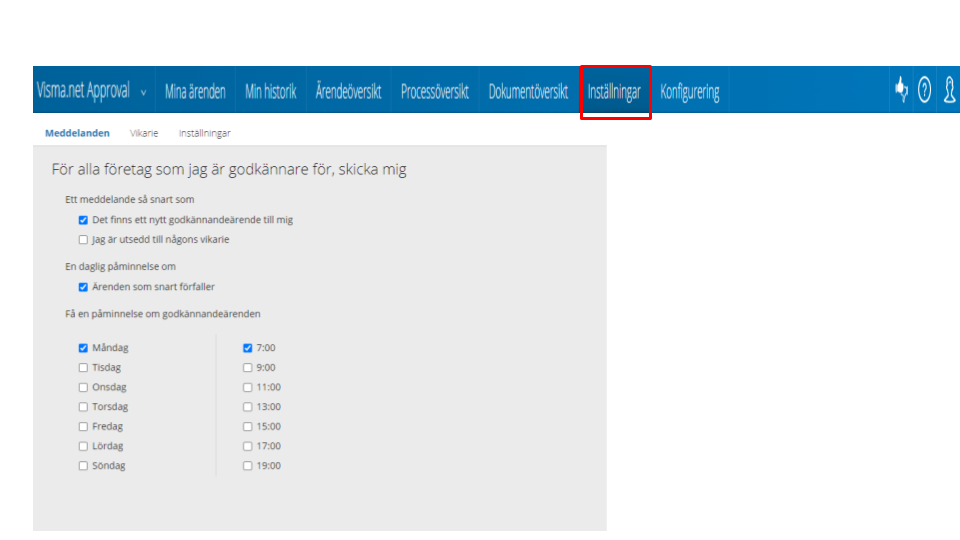 Inställningar Visma.net Approval