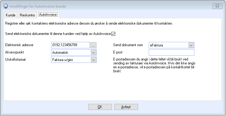 AutoInvoice-innstillinger