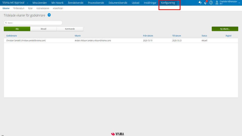 Tilldela vikarie via rollen systemadministratör