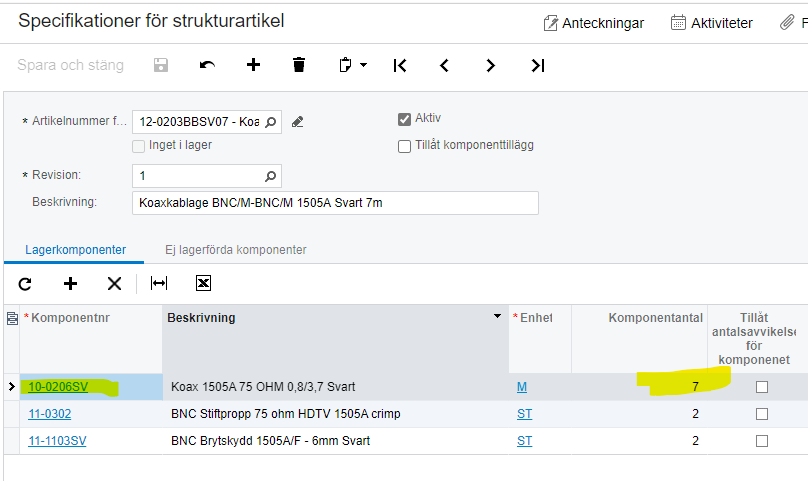 Specifikation för strukturartikel