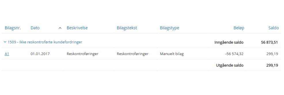 Manuell føring i 2017 - Differanse er 0