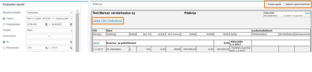 Pääkirja raportin valinnat csv ym.png