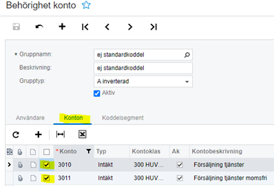 Bild 1. Valda konton i grupp