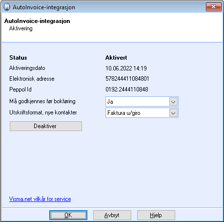 AutoInvoice-integrasjon aktivert