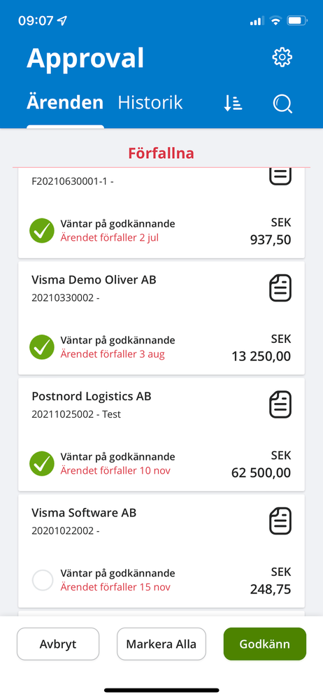 Visma Manager godkänn flera dokument