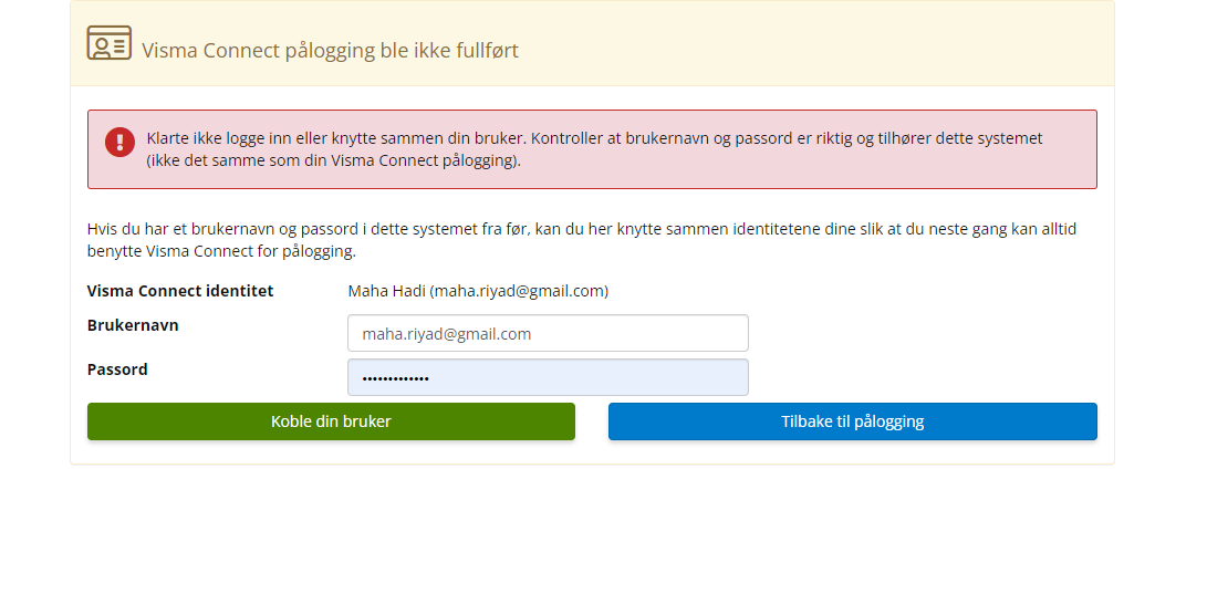 Klarer ikke å logge inn Visma Community