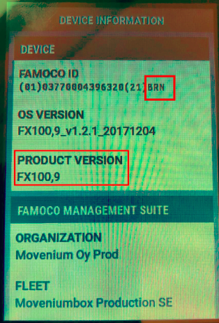 Regboxens produktversion och ID